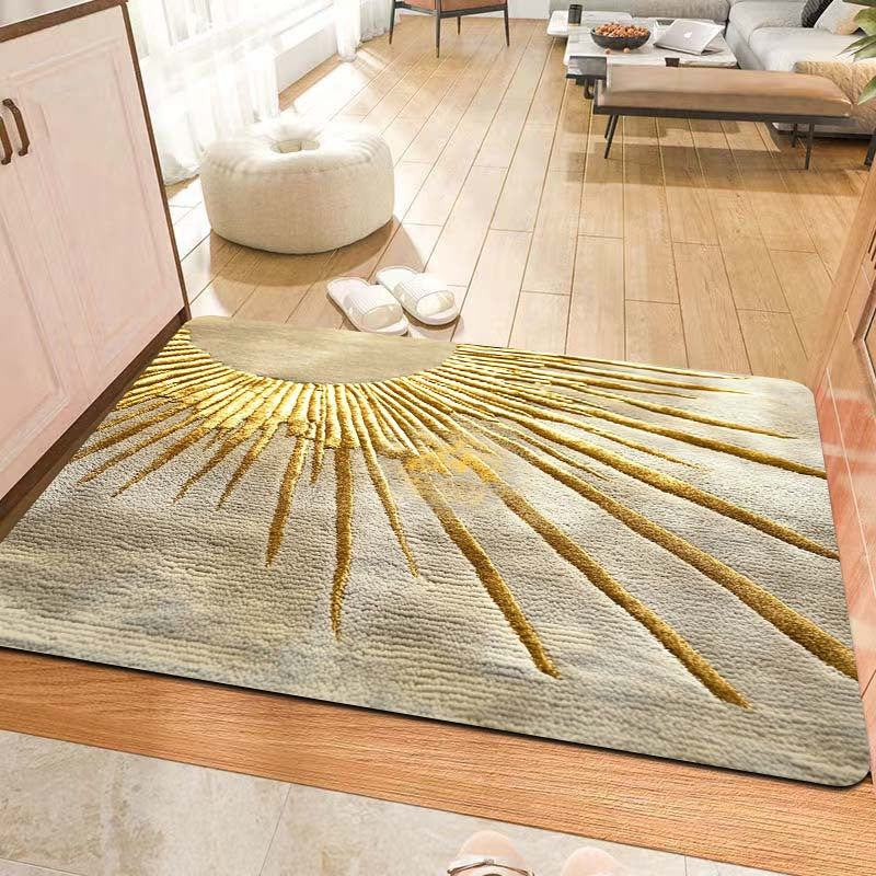 Rectangular Sunburst Entrance Mat Indoor Rug Soft Thick Sponge Machine Washable Polyester