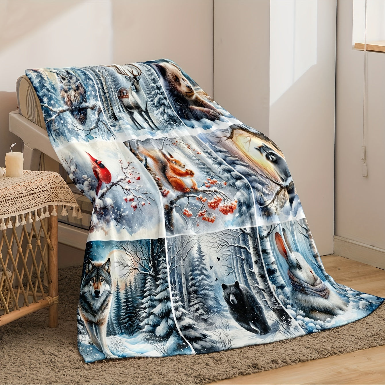 Digital Print Christmas Animal Theme Flannel Blanket Cozy Soft Lightweight for Sofa Bed Camping