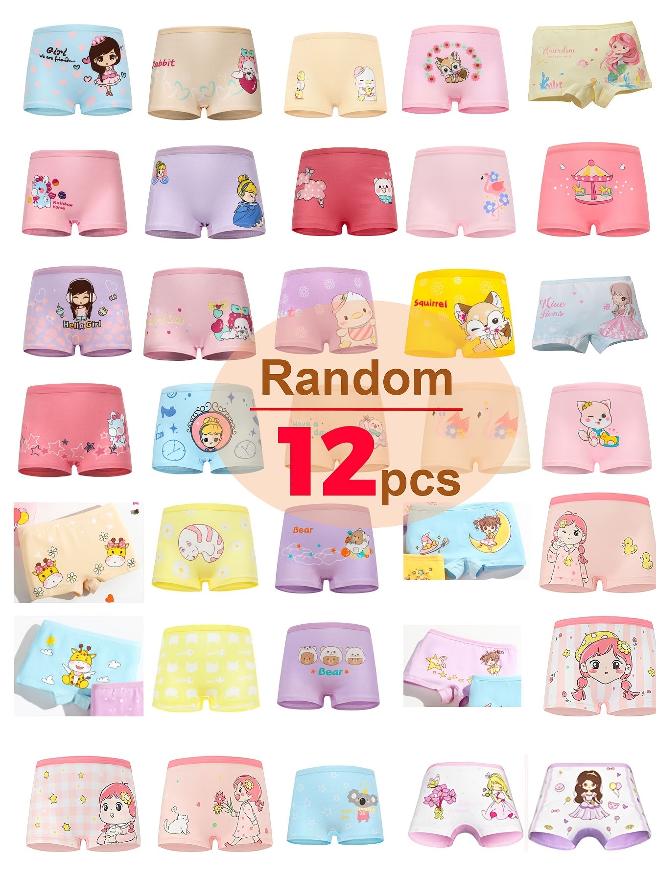 Girls Assorted Cotton Underwear 12-Pack Soft Comfortable Briefs for Children