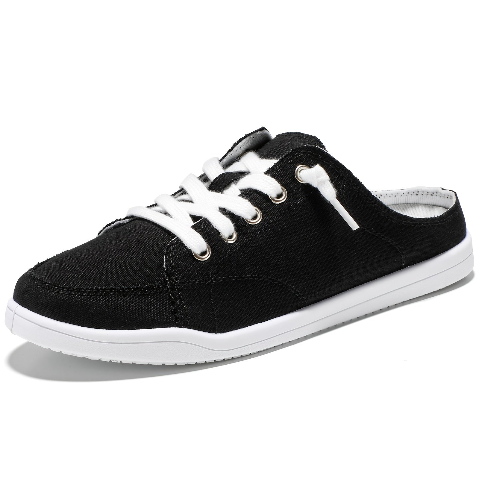 Women Black Slip-On Sneakers with Arch Support Casual Canvas Walking Shoes