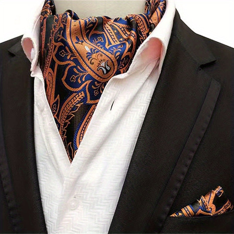 Conjunto de pañuelo de cuello y pañuelo de mano de jacquard con diseño paisley para hombre, perfecto para regalar