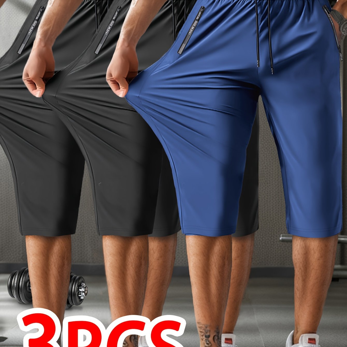 Men's Summer Breathable High-Elastic Drawstring Zip Pocket Sports Capri Pants