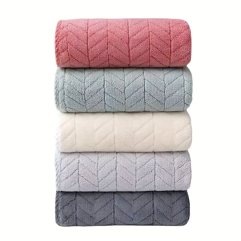 Coral Fleece Towels Striped Leaf Design Quick-Dry Super Absorbent Soft for Hair Face Body