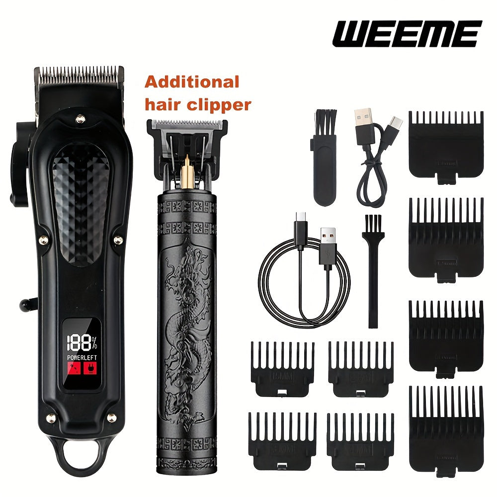 Set de cortapelos eléctricos negros con pantalla LCD, carga por USB y batería de litio recargable