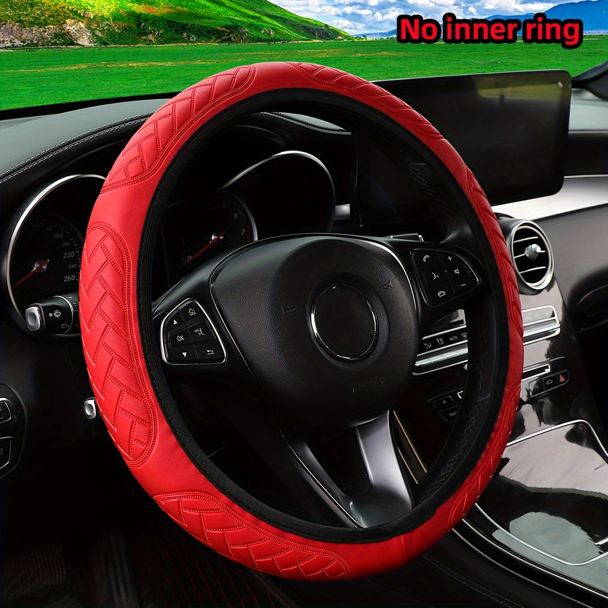 Car Steering Wheel Cover Leather Embossed Soft Fit 37-38CM Diameter
