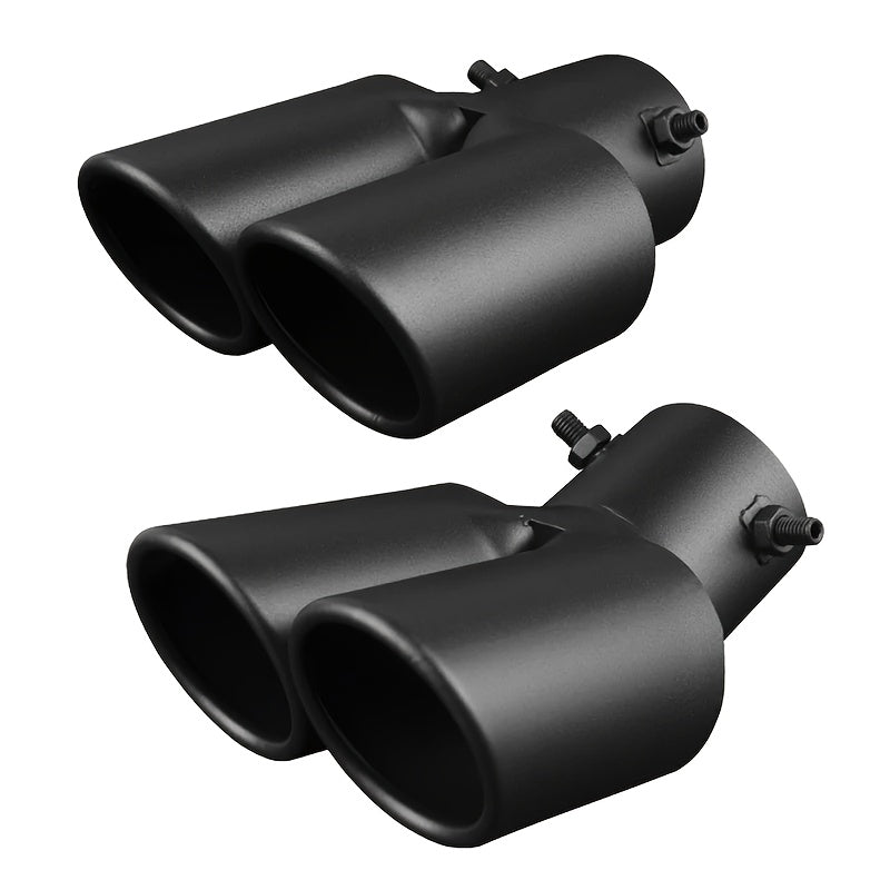 Automobile Stainless Steel Dual Outlet Slanted Exhaust Nozzle Black Tail Pipe Accessories