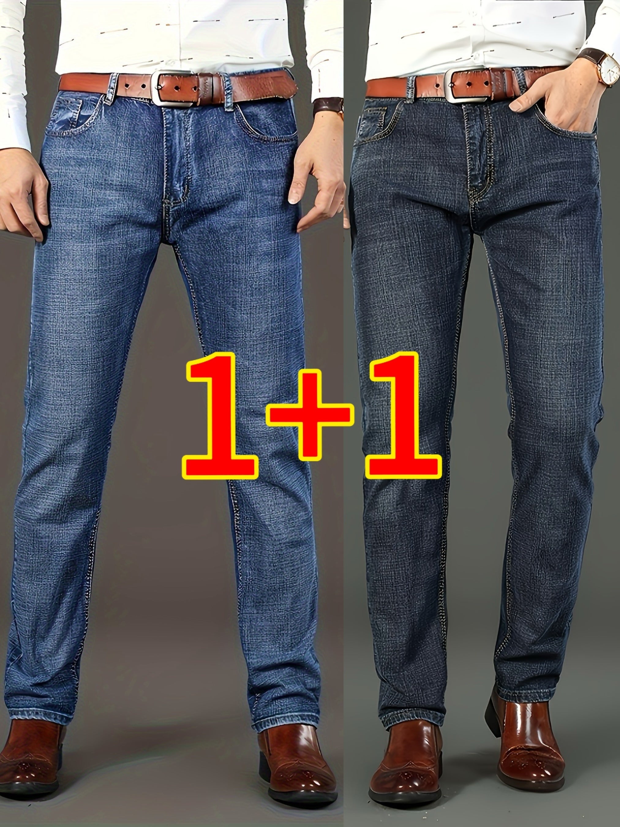 Men's Dark Blue Stretch Denim Jeans Regular Fit for Business Casual