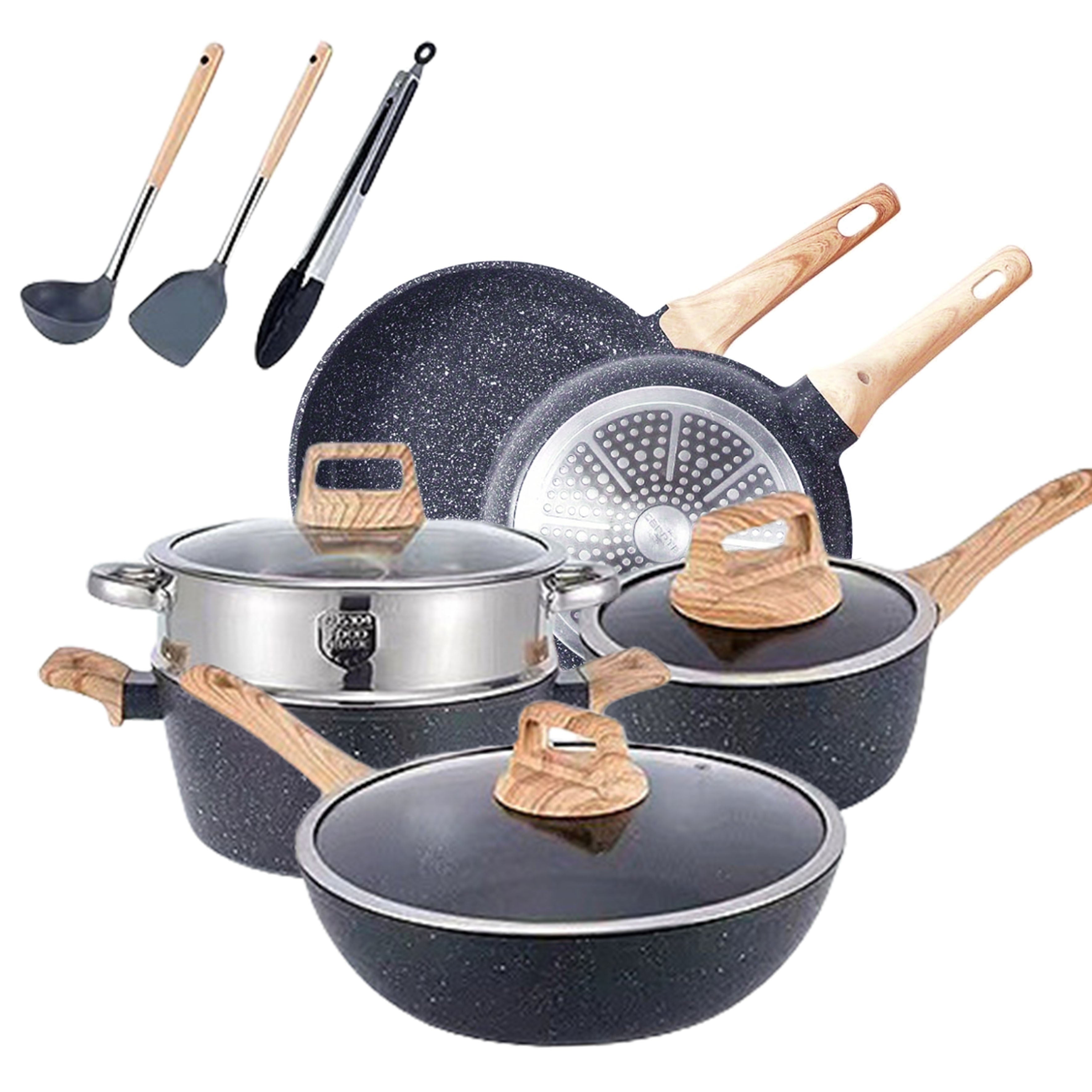 White Granite Nonstick Cookware Set 12 Pieces Induction Compatible PFOA Free