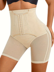 Women's High-Waisted Mesh Shapewear Shorts Tummy Control with Buckle