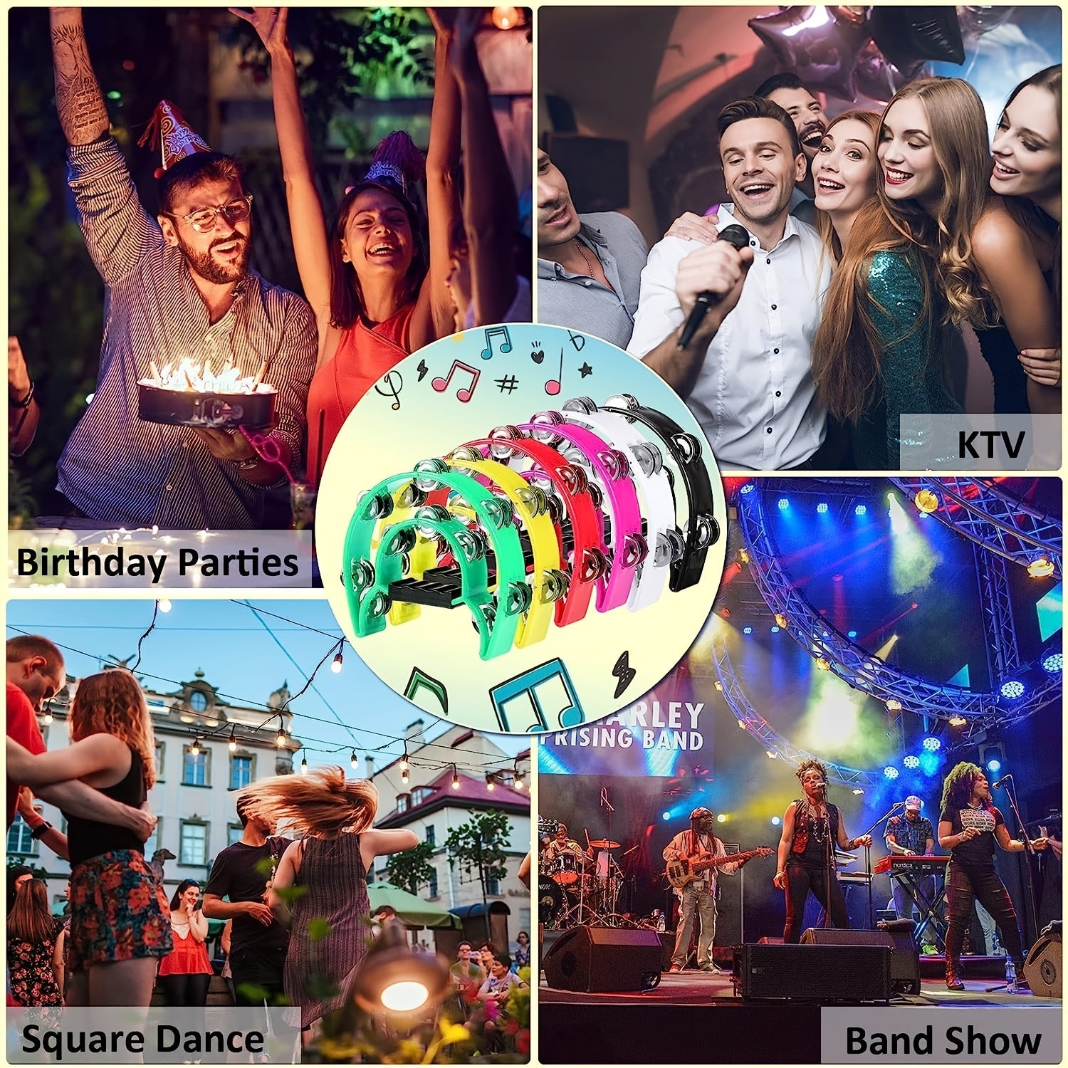 Eavnbaek Ikki Qatorli Qo'l Beli Tamburina - Qulay tutqich va mustahkam ABS korpusi bilan rang-barang metall jingil drum. Har qanday yoshdagi odamlar, partiyalar, guruhlar, KTV va baraban aksessuarlari uchun ideal.