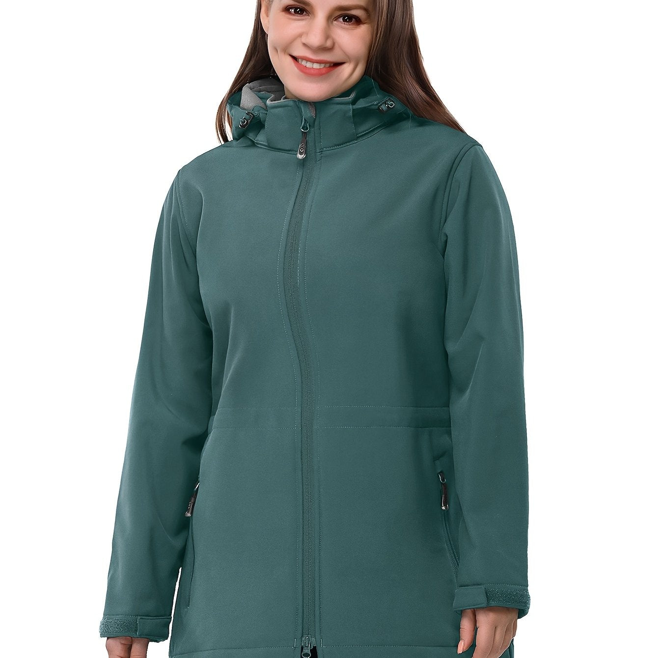 Women's Waterproof Softshell Jacket Hooded Fleece Lined Windproof Solid Color Fall Winter