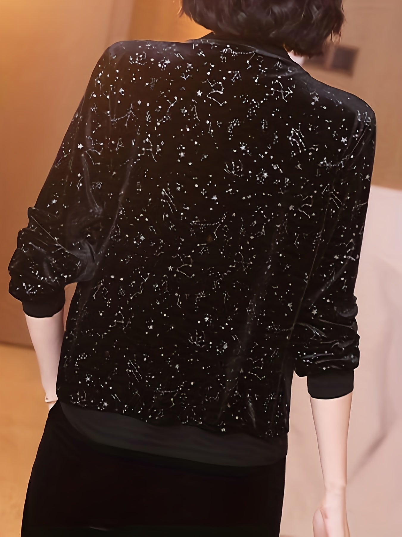 Women’s Star Print Lightweight Zip-Up Jacket with Baseball Collar for Spring and Summer
