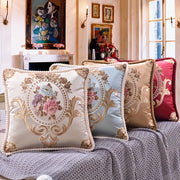 Embroidery Rose Floral Jacquard Square Throw Pillow Cover Single-Sided Home Decor
