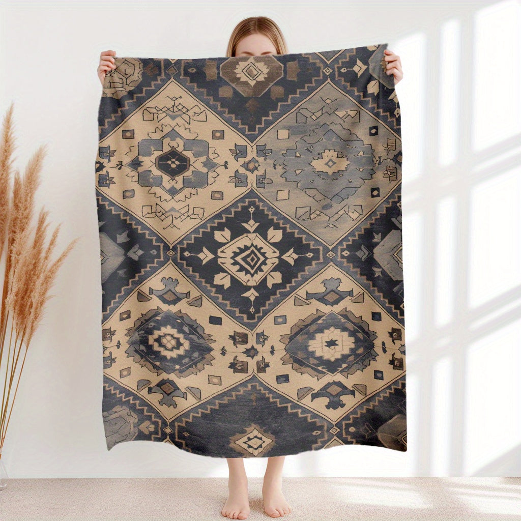 Lightweight Flannel Fleece Blanket Vintage Carpet Pattern for Sofa Couch Bed Camping