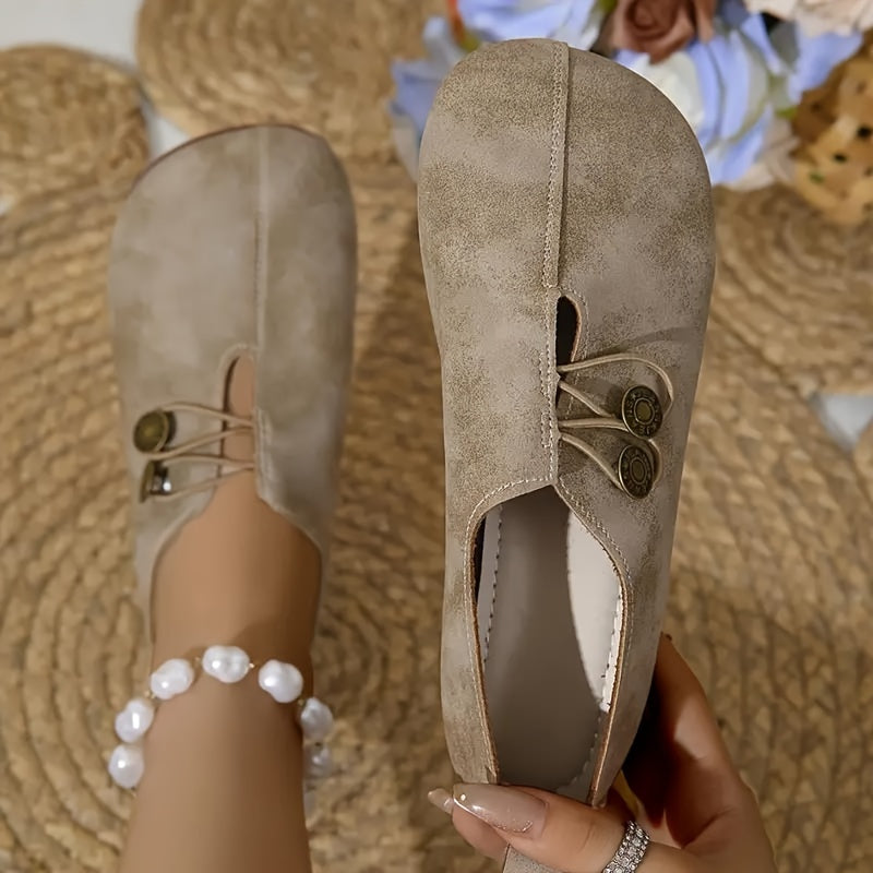 Women's Flat Shoes Lightweight Buckle Round Toe Casual Slip-On in Solid Color