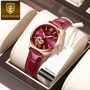 Women's Heart-Shaped Rhinestone Watch with Luminous Dial and Leather Band