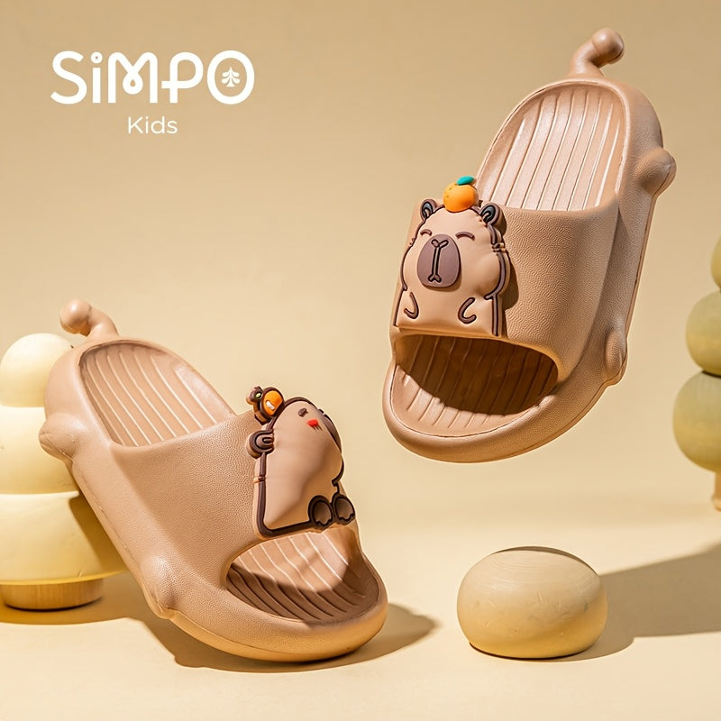 Kids Indoor Slippers Beige EVA Cartoon Capybara Non-Slip Lightweight Casual Shoes