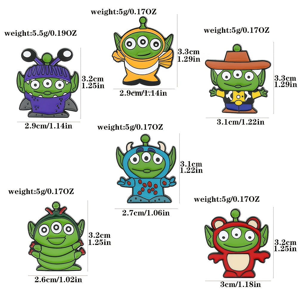 Set of 7 Cartoon Animal Enamel Brooches Quirky Alien Metal Badge Jewelry for Backpacks and Clothes