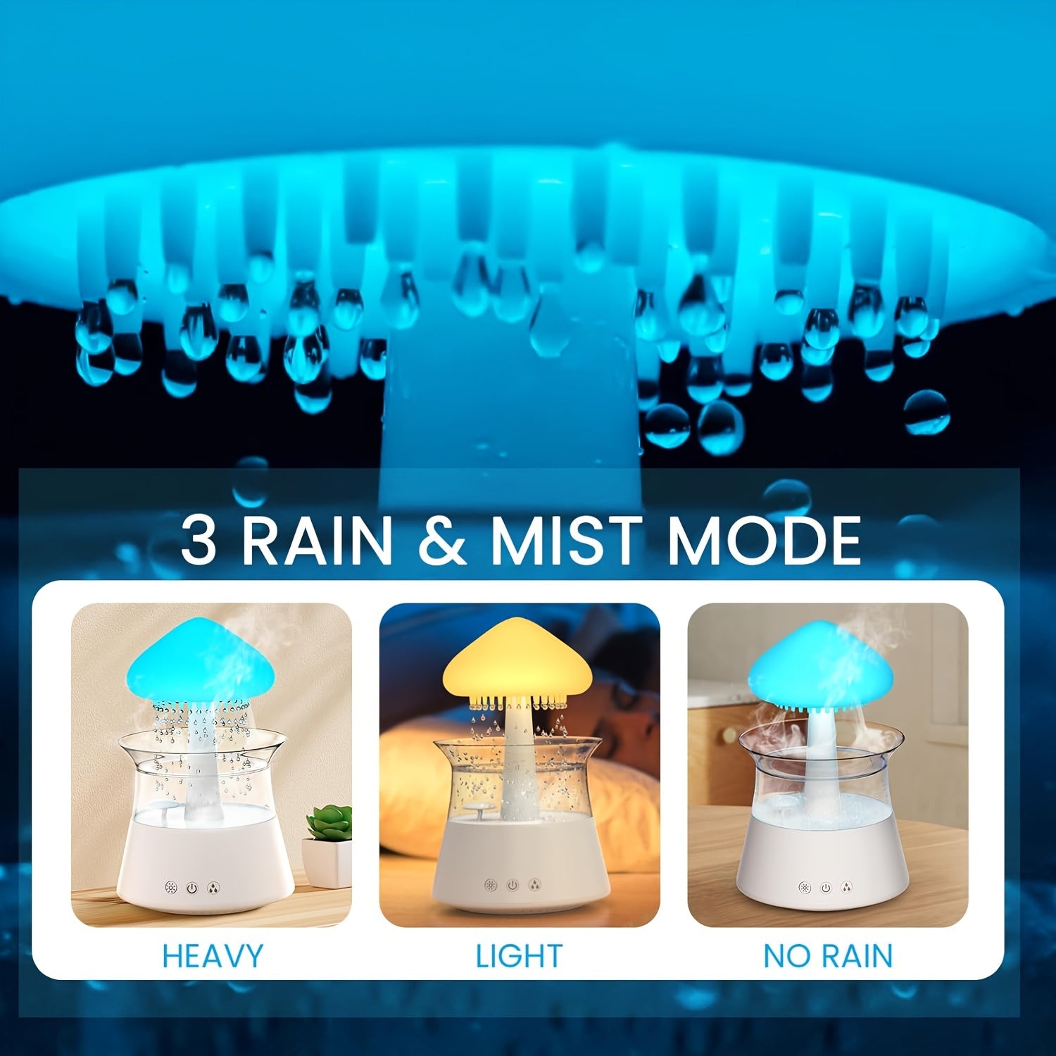 Rain Water Drip Humidifier with Remote White Noise Lamp for Bedroom