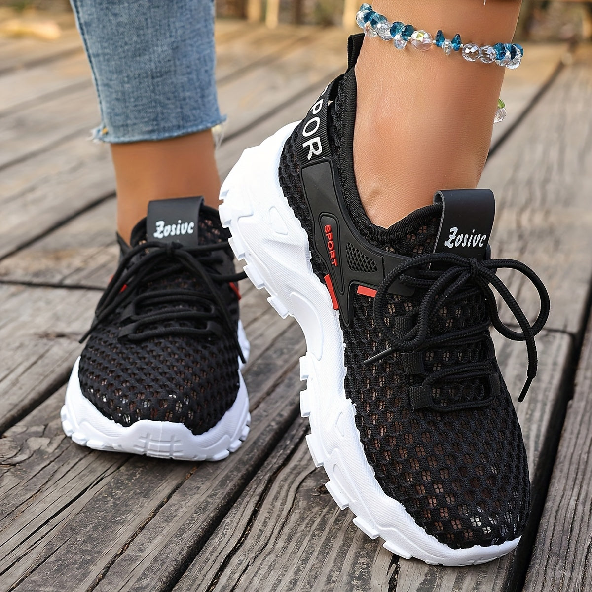Women's Mesh Casual Sneakers Lightweight Running Shoes White Orange