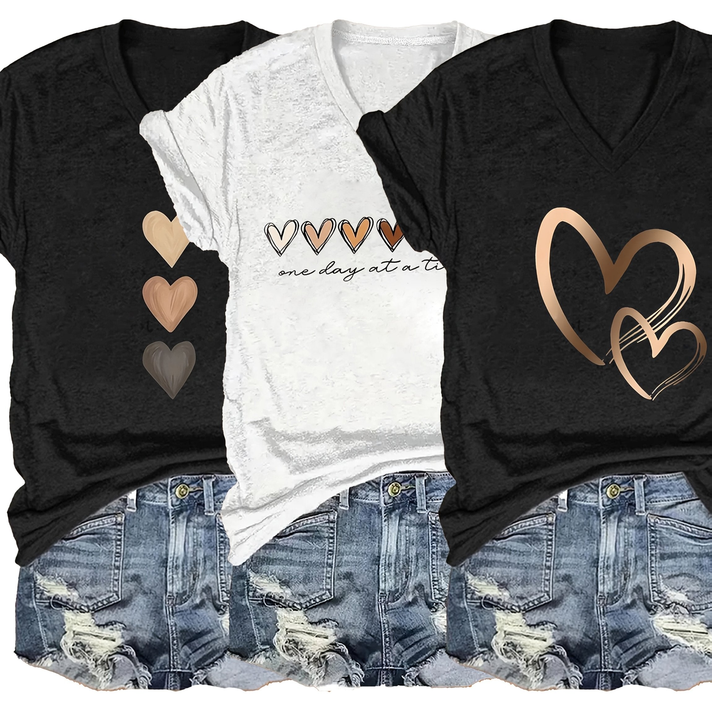 Plus o'lchamdagi ayollar uchun V-shakllı kofta 3-to'plam gullar bilan grafik qisqa qolli yozgi