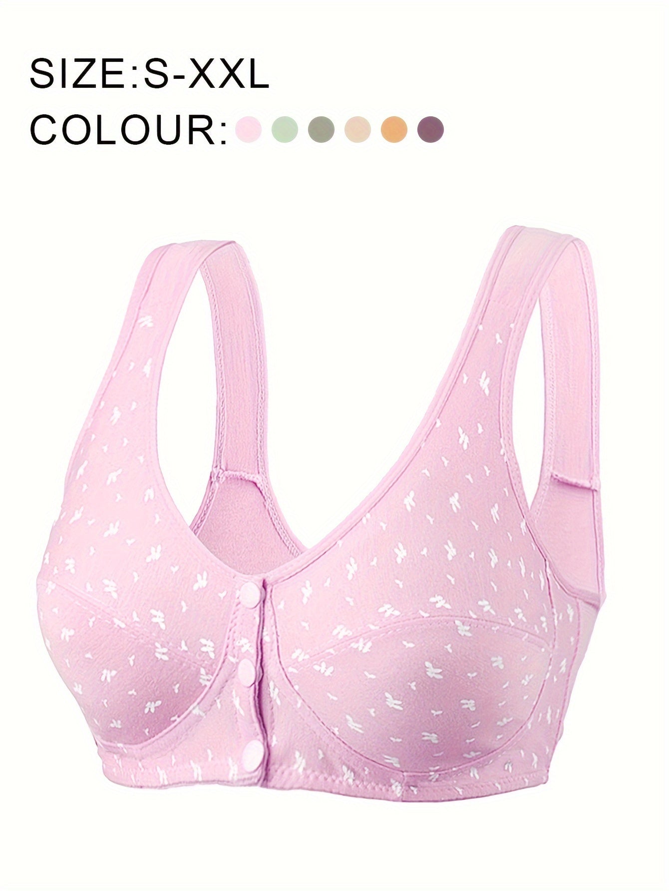 Wireless Breathable Bra with Random Print, Front-Opening Vest Style for Women