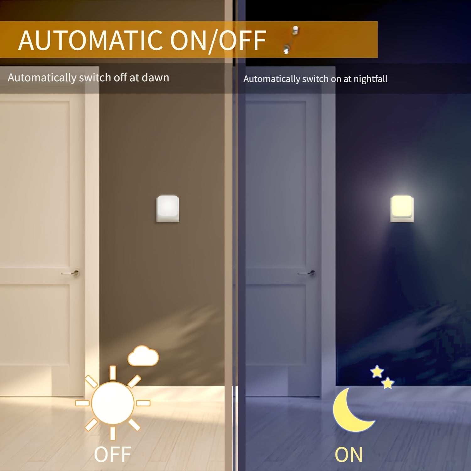 Plug-In Night Light with Dusk to Dawn Sensor and Three-Level Brightness for Bedroom Hallway Kitchen Bathroom