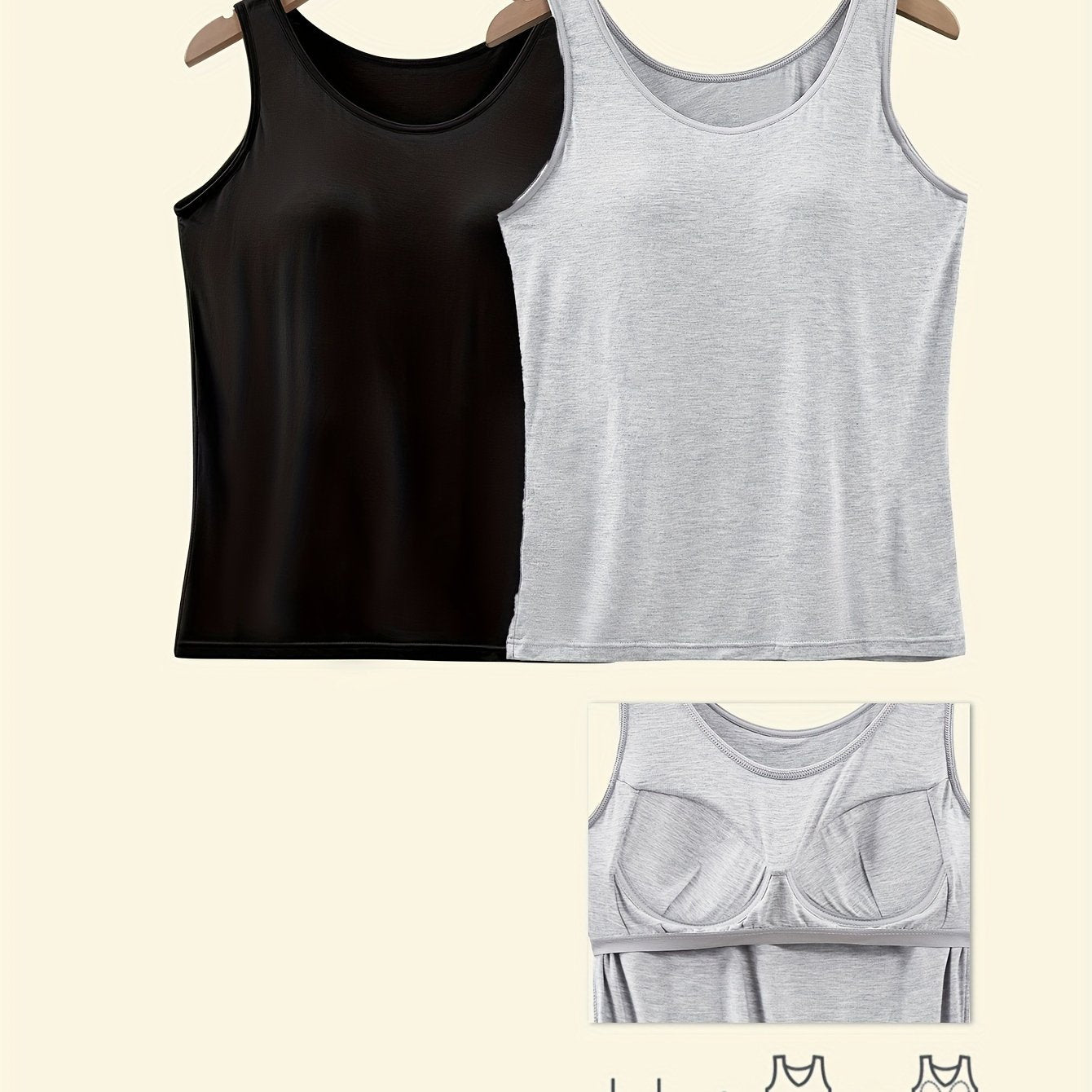 Plus Size Women's V-Neck Tank Tops Pack with Pads Solid Color Sleeveless