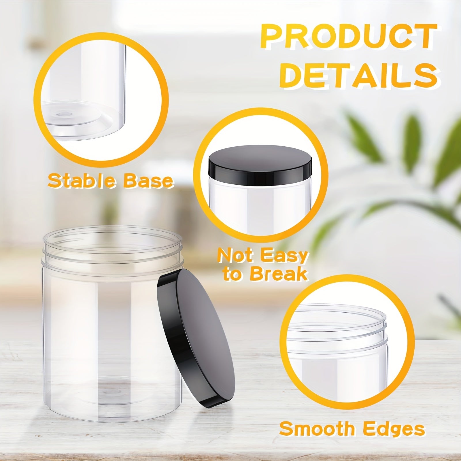 16oz Clear PET Plastic Food Storage Jar with Black Frosted Lid Pack of 6 or 8