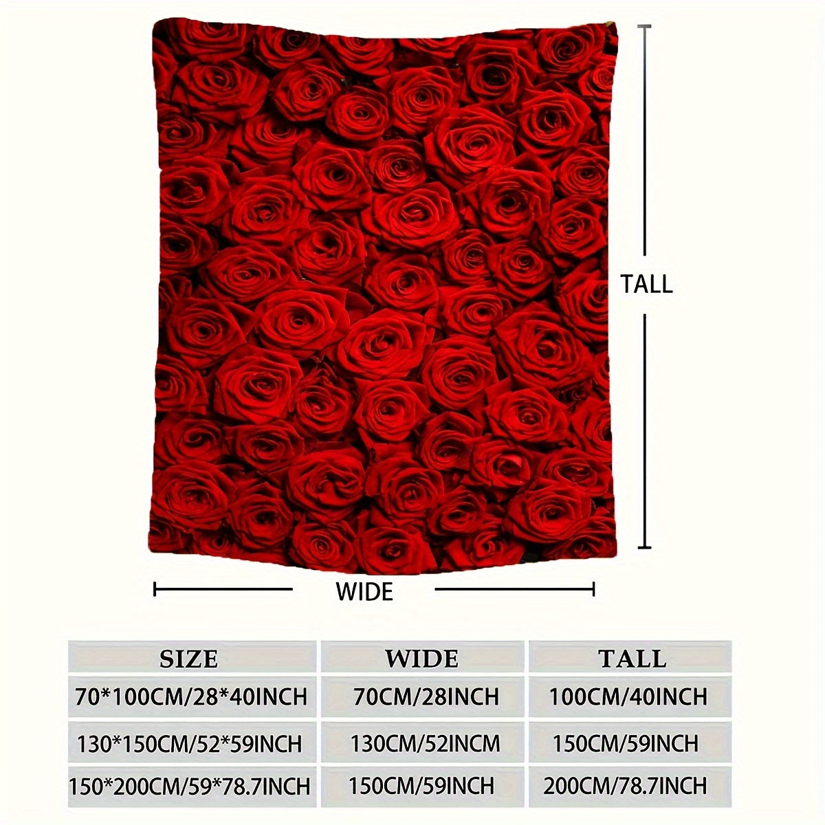 Rose Printed Fleece Blanket Soft Cozy Lightweight for All Seasons