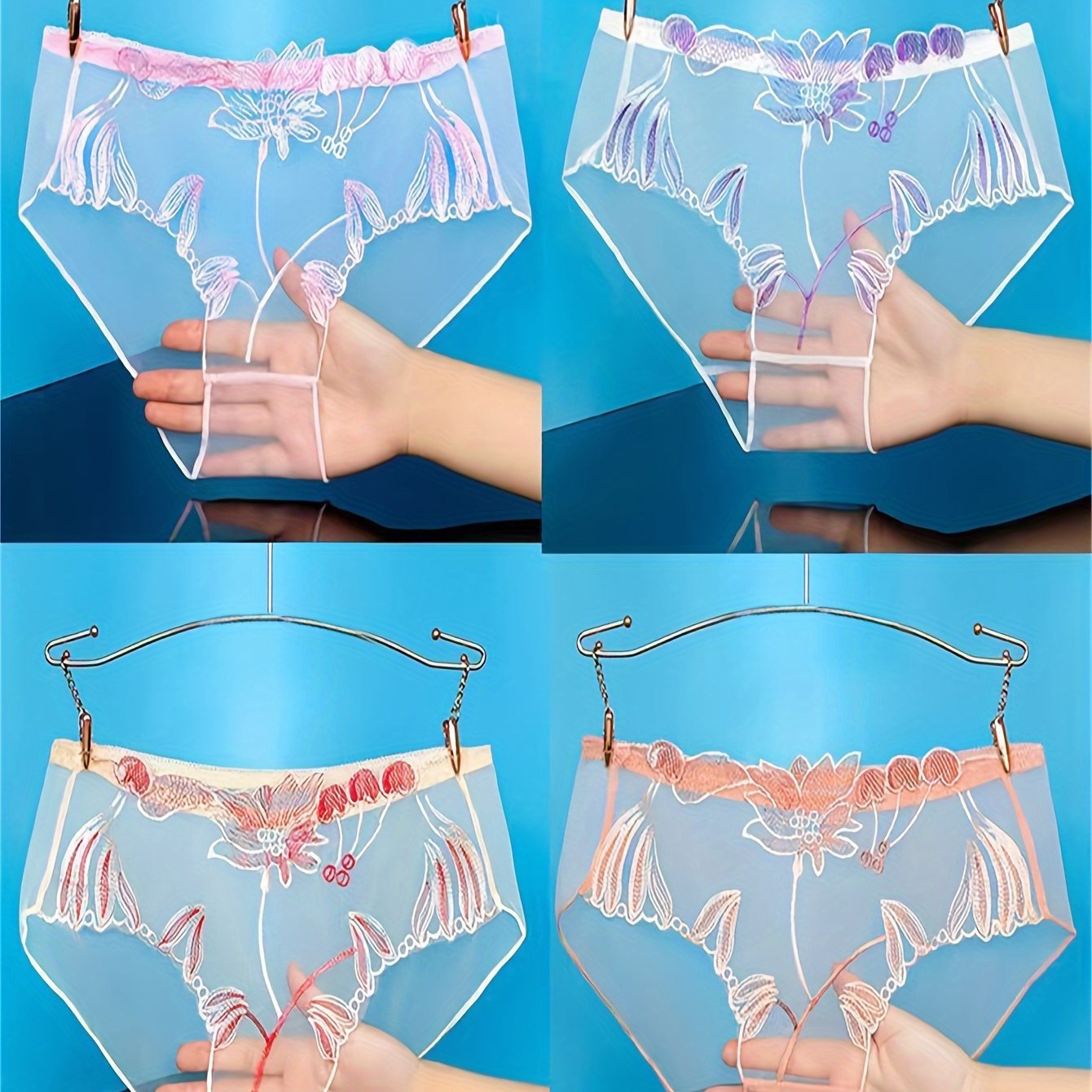 Women's Floral Embroidery Mesh Panties Sexy Lingerie Underwear