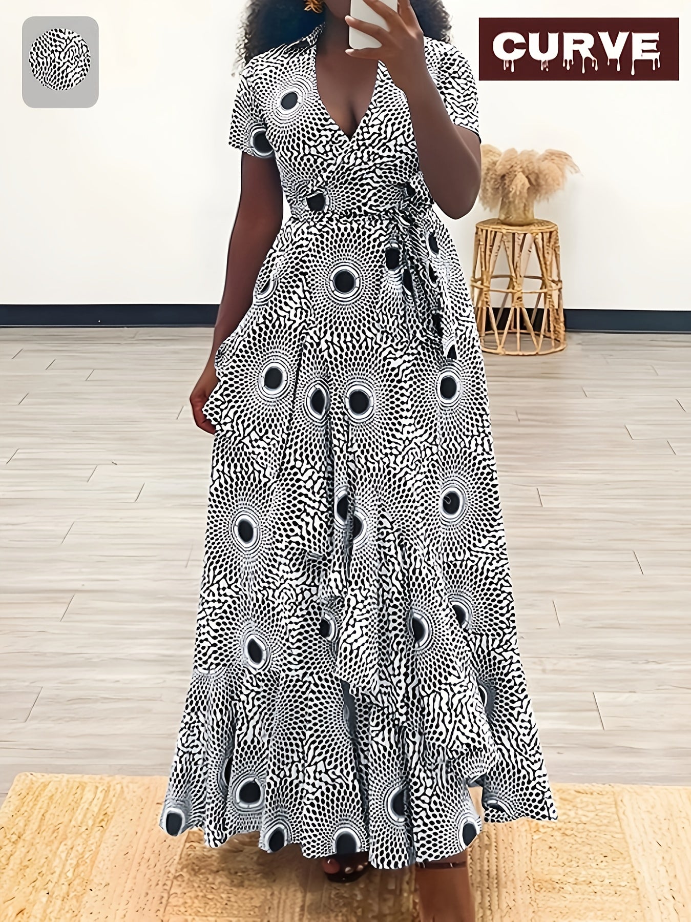 Plus Size Leopard Print Crossover Maxi Dress with V Neck and Asymmetrical Hem