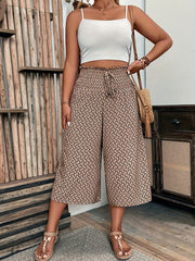 Plus Size Women's Wide Leg Capri Pants Shirred Elastic Waist Summer Casual