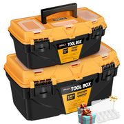 Plastic Toolbox Set 12 and 15 Inch Heavy Duty Storage Suitcase for Home Garage and Workshop