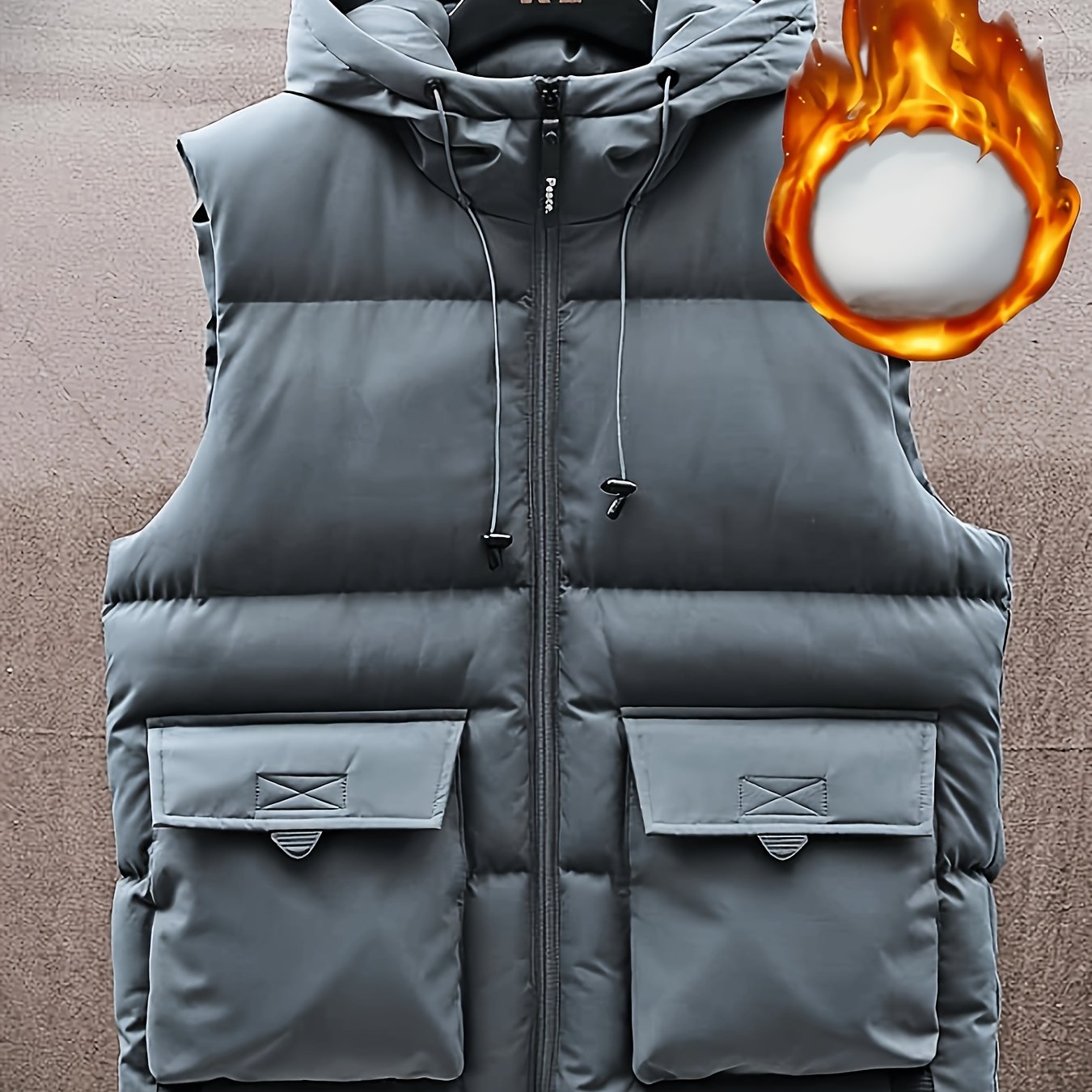 Men's Winter Hooded Vest with Fleece Lining, Multiple Pockets, Stand Collar
