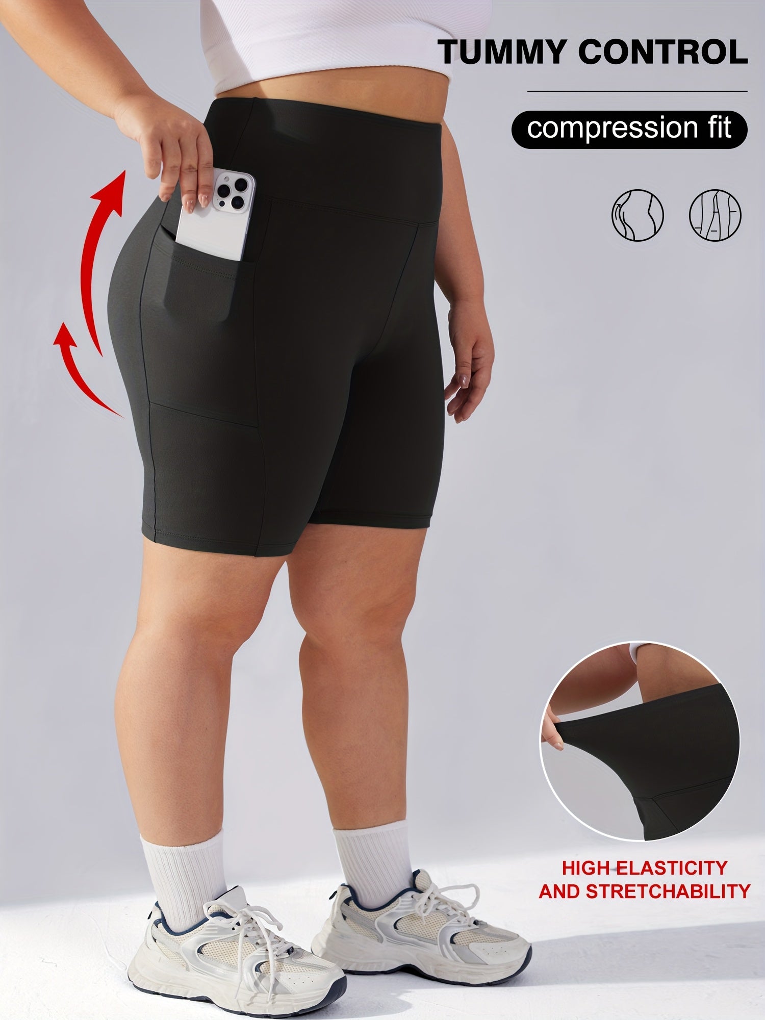 Women Plus Size High-Waisted Capri Leggings Stretchy Maroon Pockets