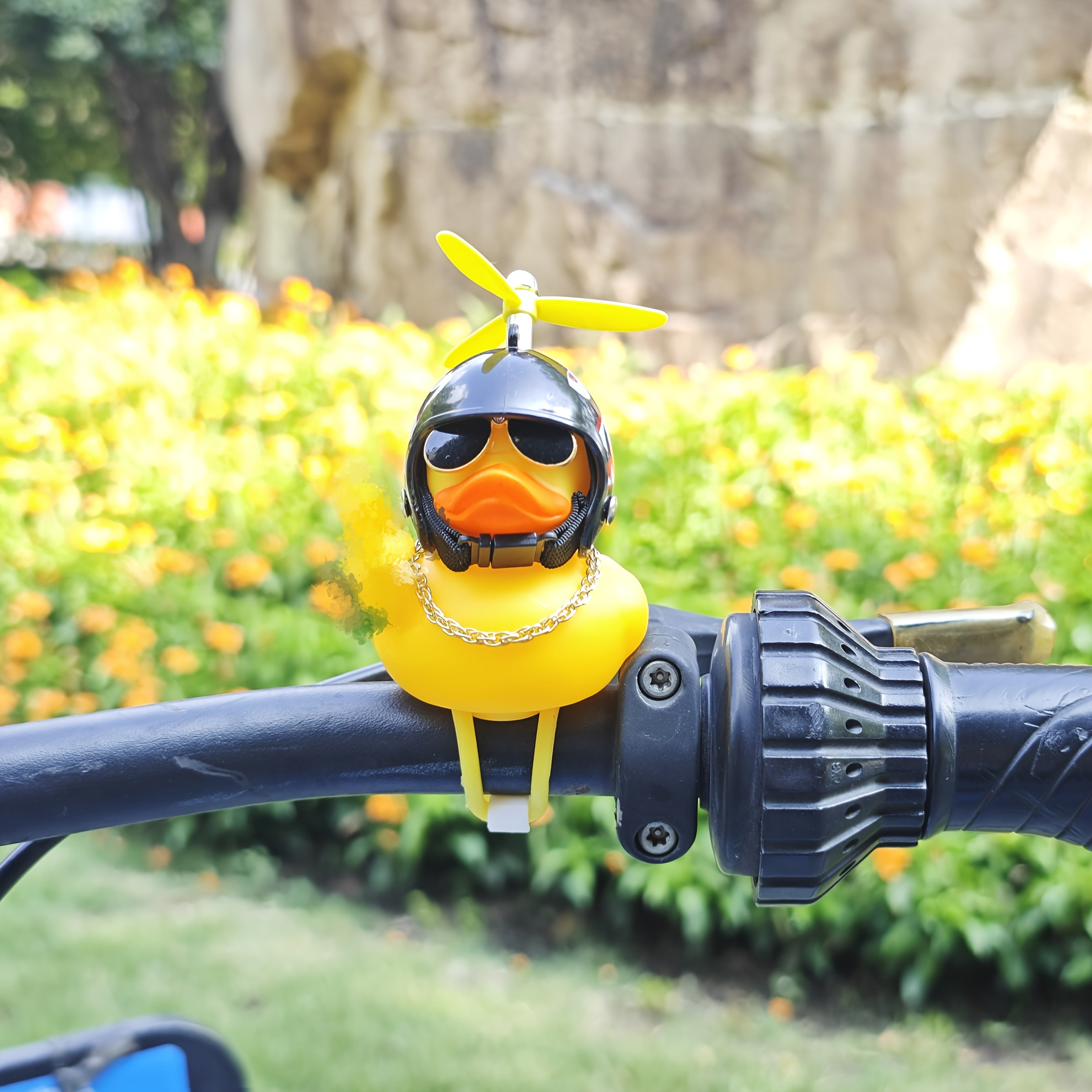 Motorcycle Decor Duck with Shark Helmet Propeller PVC Elastic Strap for Bikes