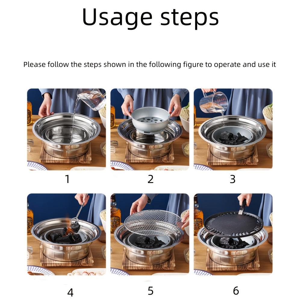 Sayohat uchun mo'ljallangan, tashqarida yurish va oshxona uchun ideal bo'lgan portativ stainless steel BBQ grill. Non-stick, go'sht va sabzavotlarni grill qilish uchun mukammal.