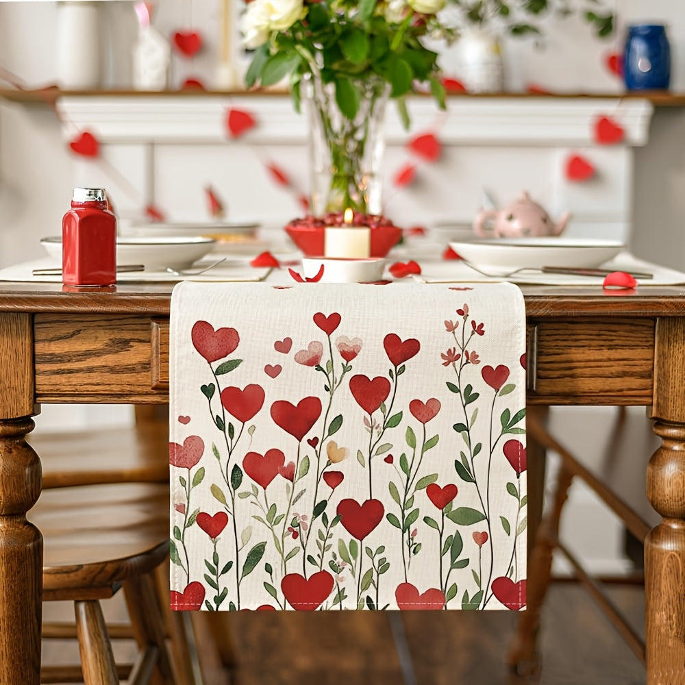 Red Heart Linen Table Runner for Valentine's Day Home Decor 13x48 72 108 Inches