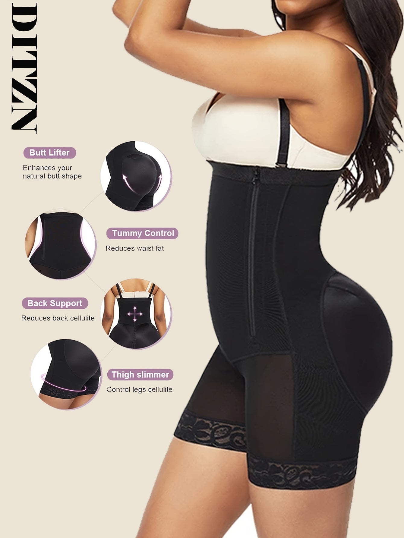 High-Waist Shaping Shorts with Lace Trim Tummy Control Butt Lifting Breathable Fabric