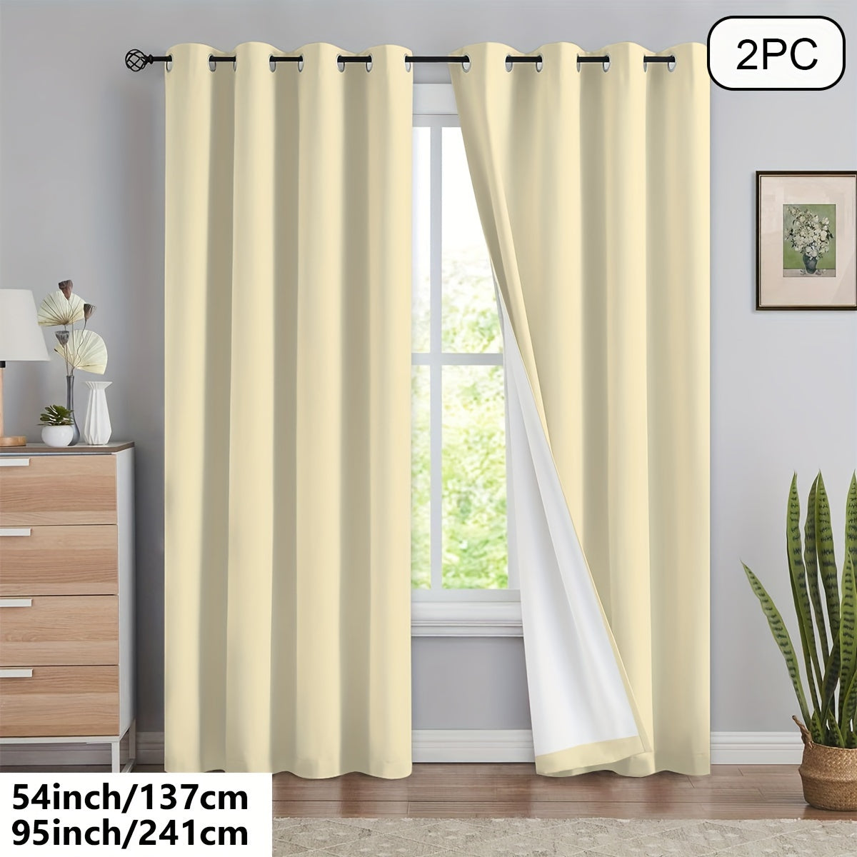 Blackout Curtains 54x84 Inches Off-White Grommet Full Blackout with White Lining
