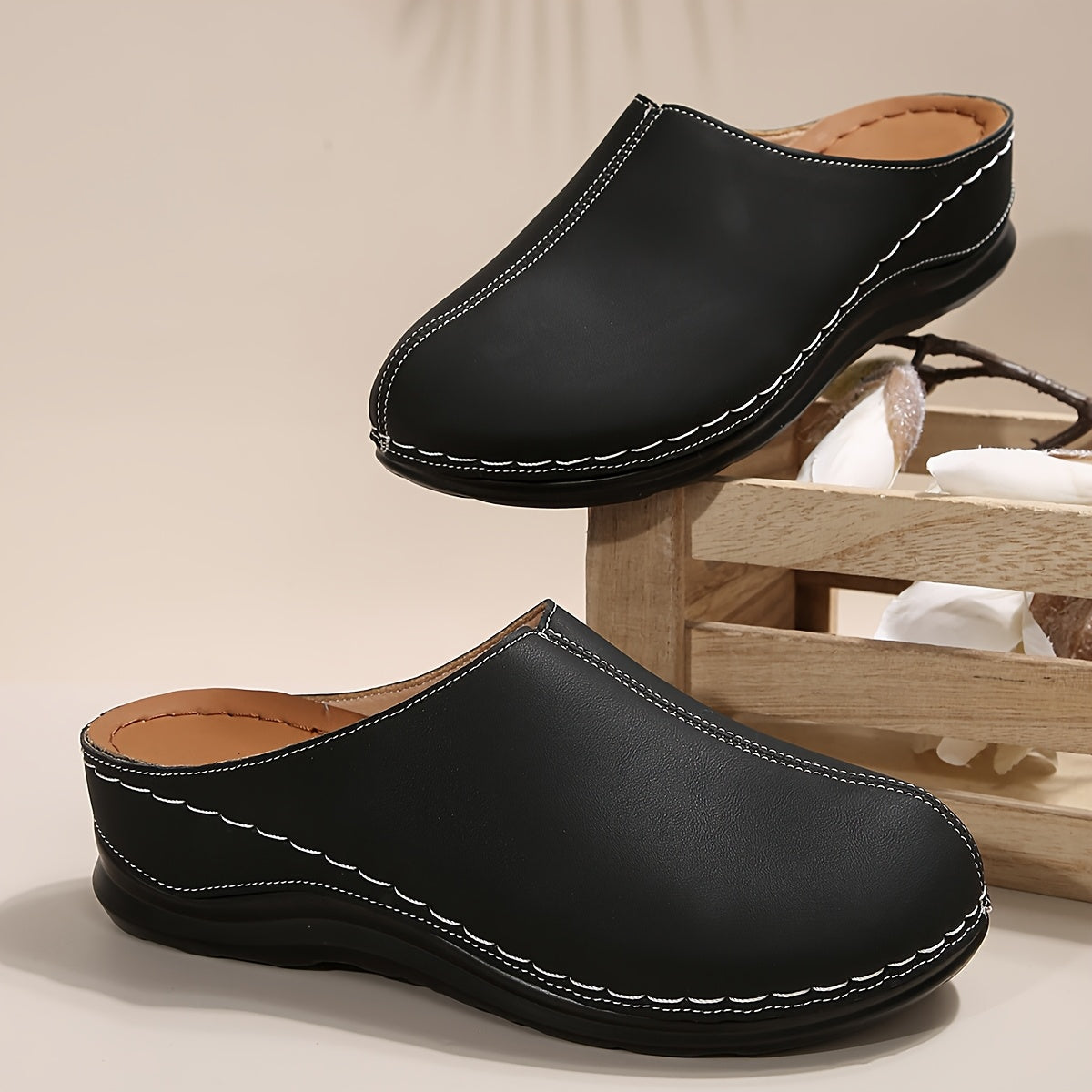 Women's Summer Casual Mules Lightweight Beach Shoes Solid Color Platform Heel