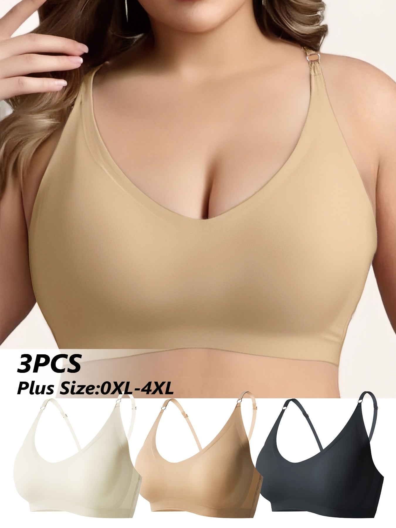 Women's Seamless Push-Up Bras 3 Pack Adjustable Straps Wire-Free Breathable