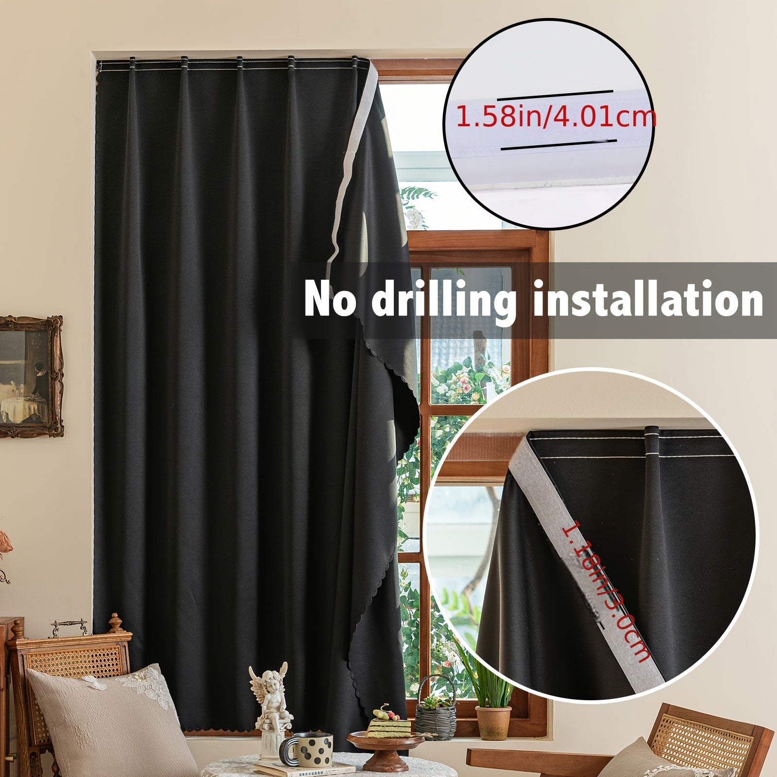 Blackout Curtain Without Rod UV Blocking Easy to Install for Bedroom Living Room Kitchen