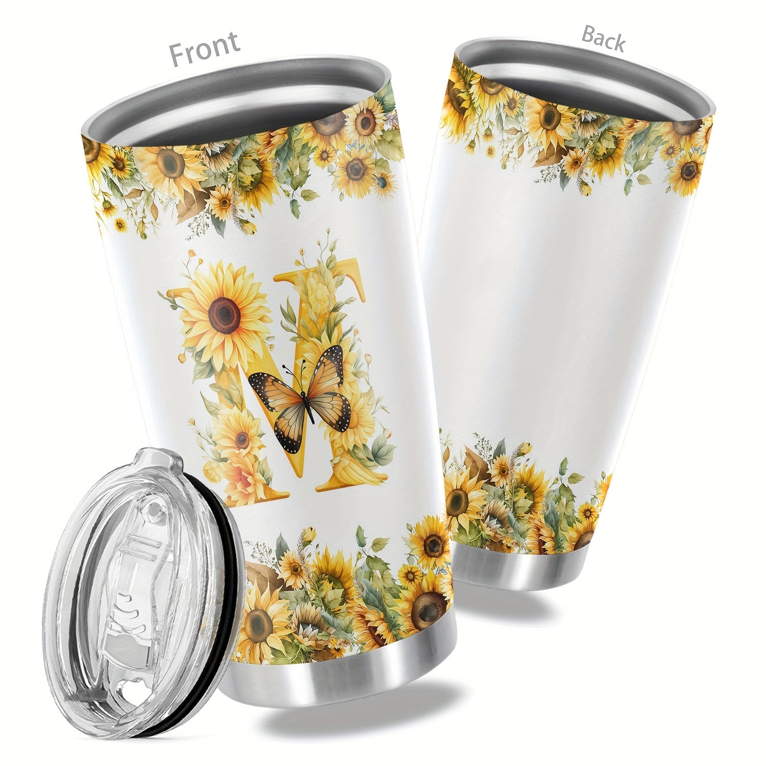 20oz Floral Initials Double-Walled Travel Mug for Women