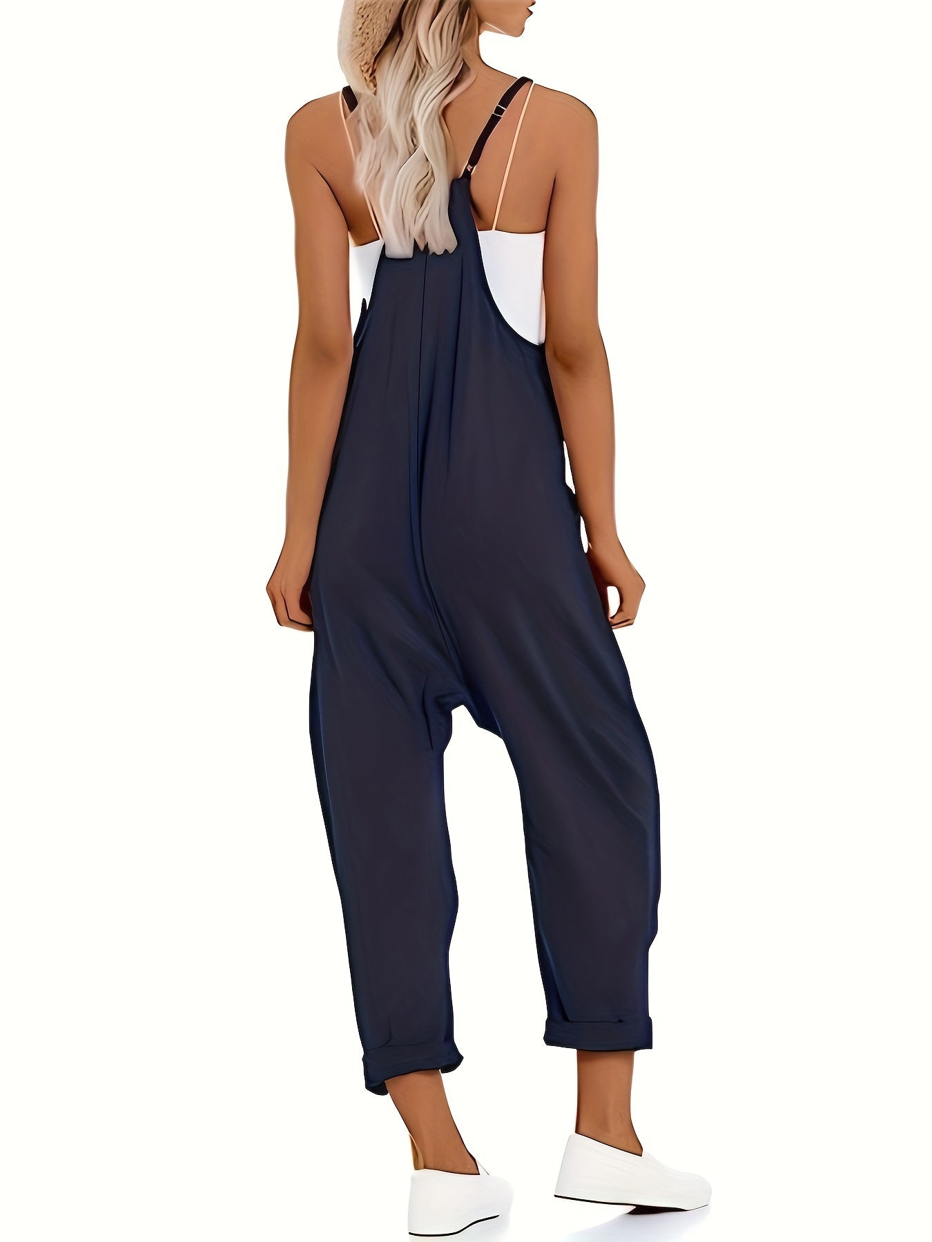 Mono de talla grande para mujer con tirantes finos, casual, de color sólido, verano