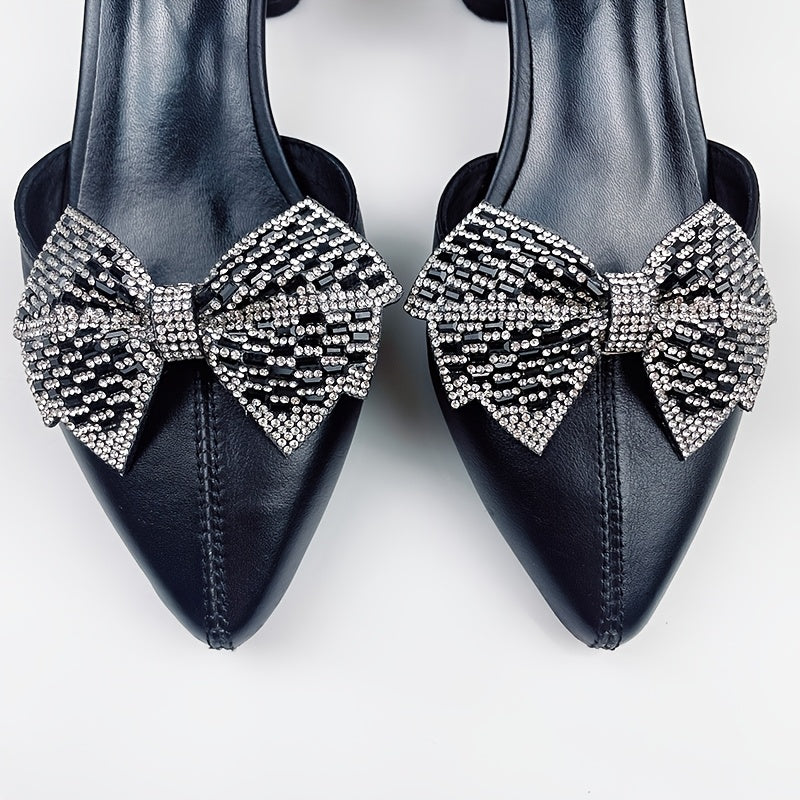 2pcs Black Polyester Bowknot Shoe Charms Removable Butterfly Knot Decorations