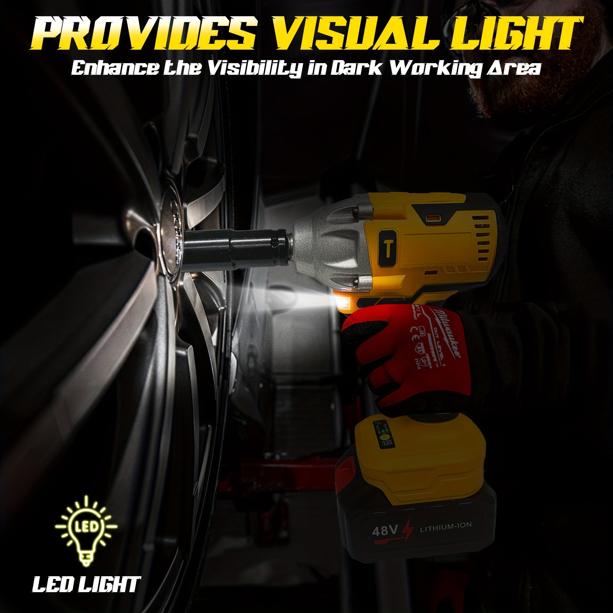 Kit de llave de impacto inalámbrica 320Nm, batería de litio de 48V, herramienta eléctrica