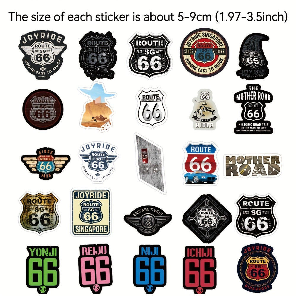 50 Piezas de pegatinas y calcomanías retro impermeables de la Ruta 66 de EE. UU. para coches y portátiles