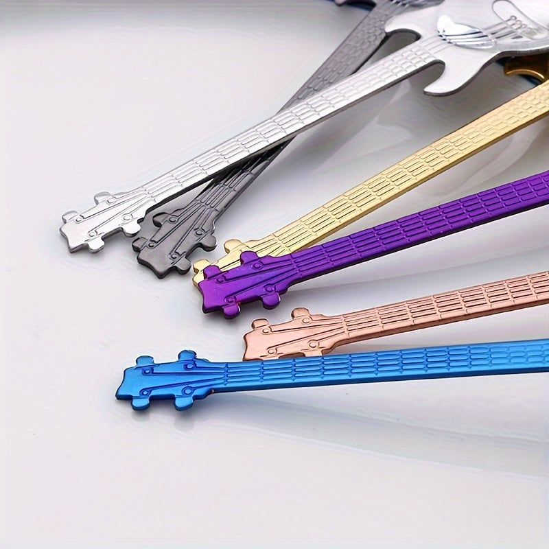 Kofe, muz, shirinlik uchun 7 ta rang-barang zanglamaydigan po'latdan yasalgan gitar qoshiq to'plami